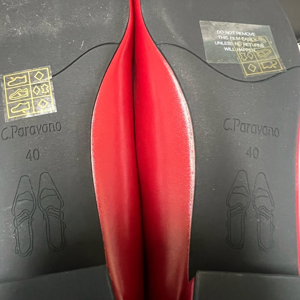 C. Paravano Red Leather Flats with Gold Detail - Picture 8 of 8